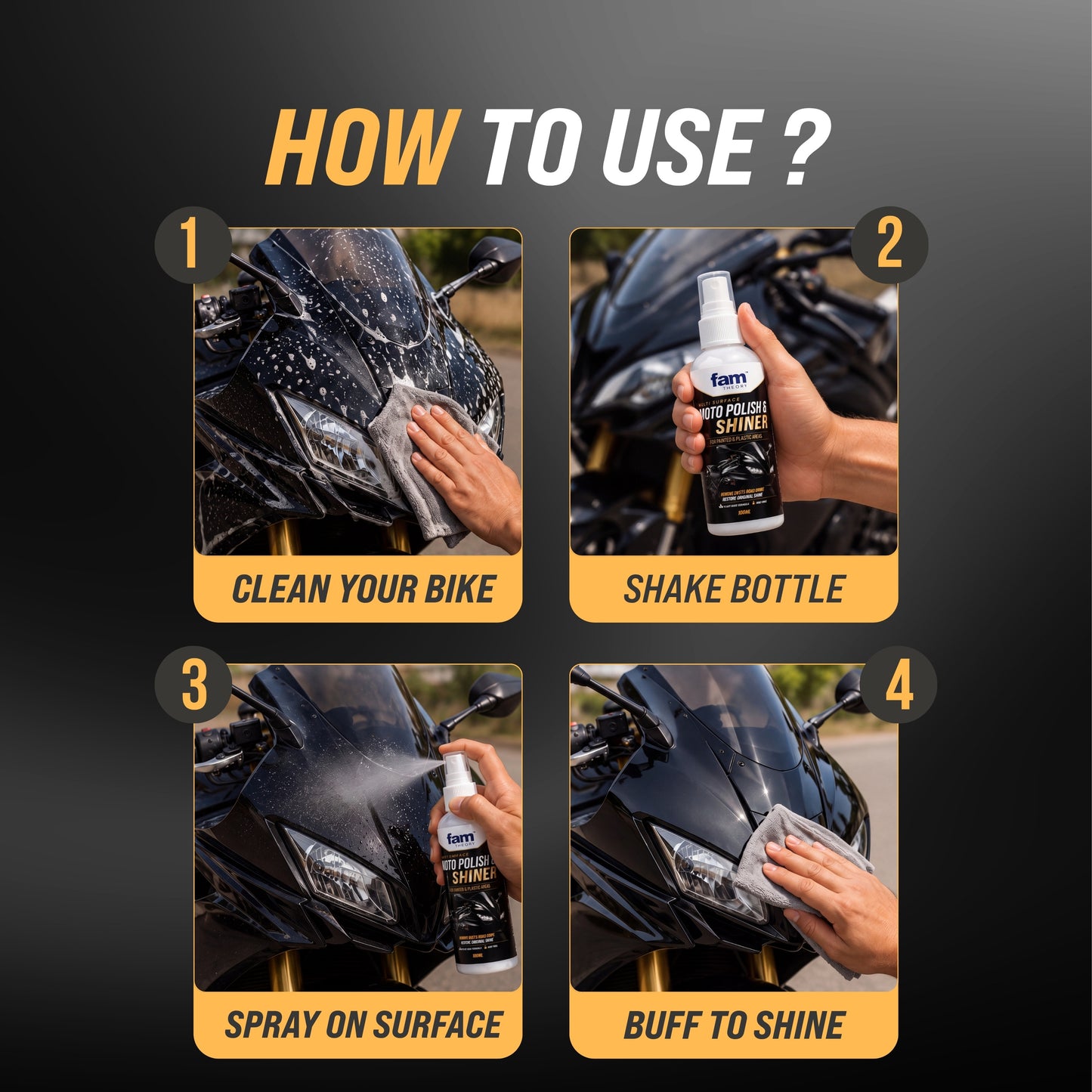 Motoshine Pro Multi-Surface Motorcycle Polish & Shiner 100ML✨ Instant Gloss Finish & Protection